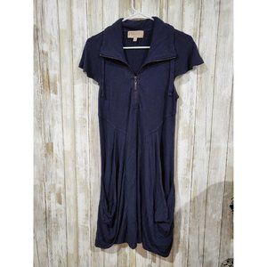 Philosophy Navy Blue Viscose Big Pockets Cowl Neck Zip Up Dress Sze Small